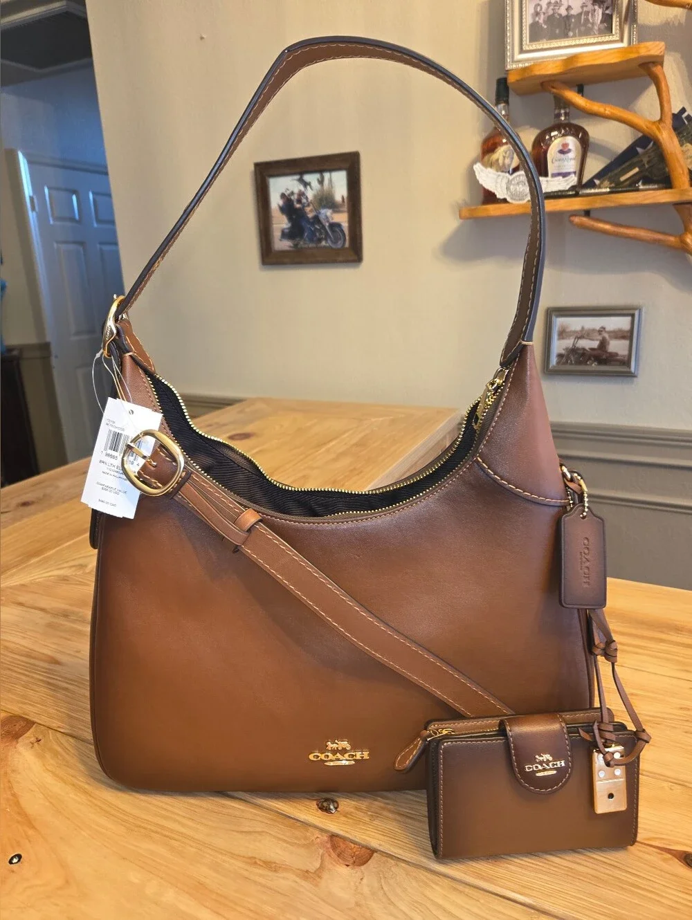 Coach Ella Brown Leather Shoulder Bag with Matching Wallet